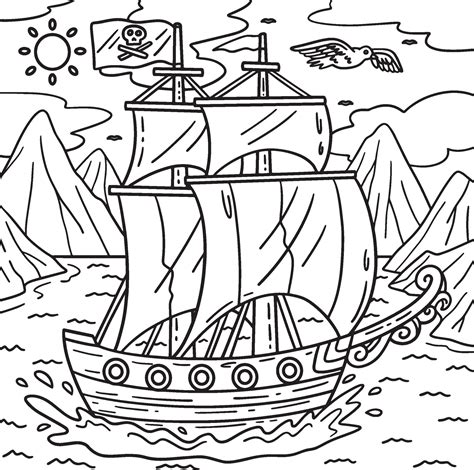 Pirate Ship Coloring Page for Kids 27584366 Vector Art at Vecteezy