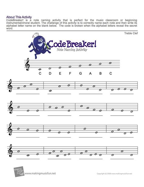 Treble Clef Notes Printable - Printable Word Searches