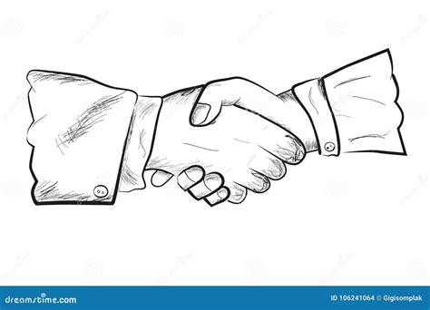 Sketch, Two Man Hand Shaking, Isolated on White Stock Vector ...