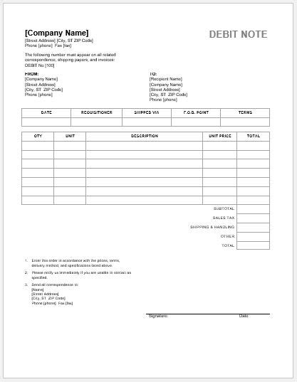 Free Debit Note Template - PRINTABLE TEMPLATES