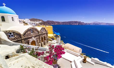 Man Made House Man Made Santorini Greece White Flower Sea Wallpaper ...