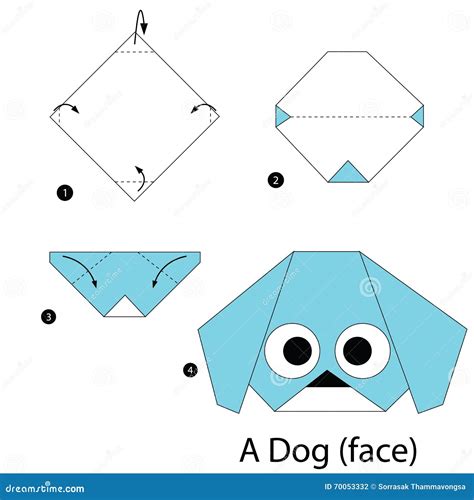 Step By Step Instructions How To Make Origami A Dog (face). Stock ...