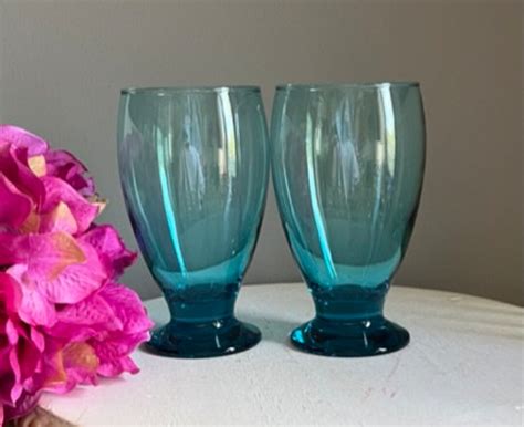 Electric Blue Footed Water Glasses Set of 2 5 1/4 - Etsy