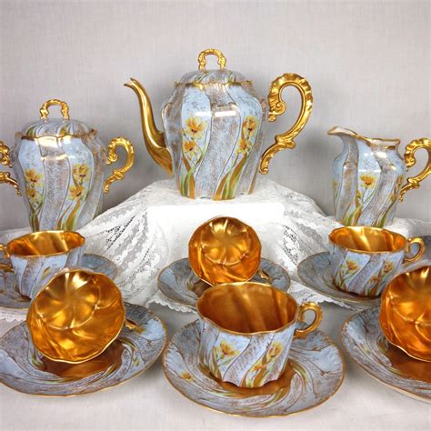 Antique French Limoges Hand-painted Tea Set of 17 pieces, heavy gold ...