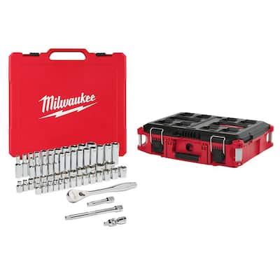 Milwaukee 3/8 in. Drive SAE Ratchet and Socket Mechanics Tool Set with ...