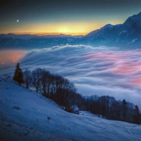 Snowy mountain landscape night | wallpaper.sc iPad