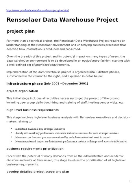 Sample Project Plan | Data Warehouse | Accountability