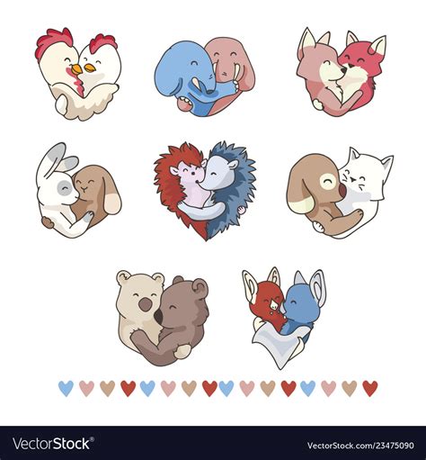 Vector cute animal hug hearts. Hand drawn illustration element motif ...