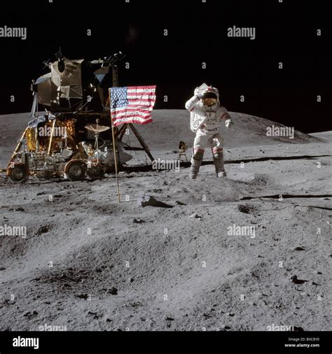 Man on the moon, Nasa astronaut John W. Young walking on the surface of ...