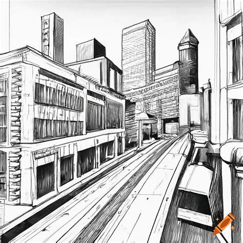 Realistic cityscape drawing in two-point perspective on Craiyon