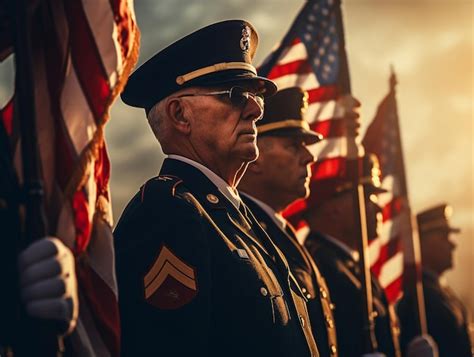 Premium AI Image | A Group of Veterans saluting the American flag on ...