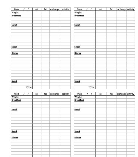 Food Record Chart Template