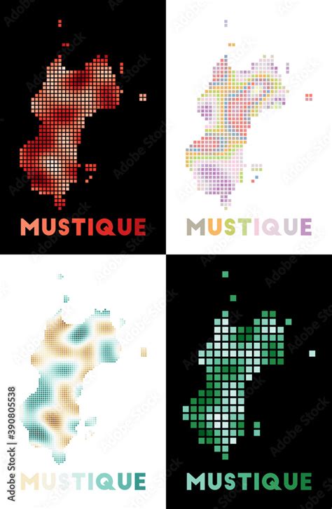 Mustique map. Collection of map of Mustique in dotted style. Borders of ...