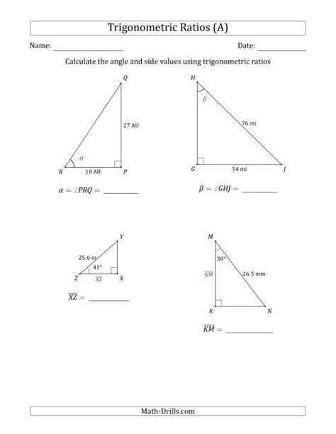 Applying Trigonometric Ratios Worksheet