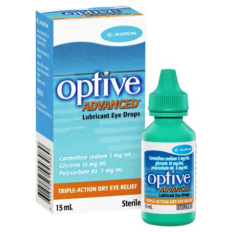 Optive Advanced Eye Drops 15mL Sterile Lubricant Triple-Action Dry Eye ...