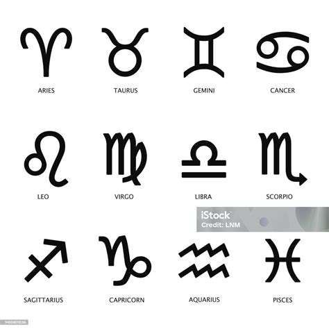 Astrological Signs Symbols Set Isolated On White Stock Illustration ...