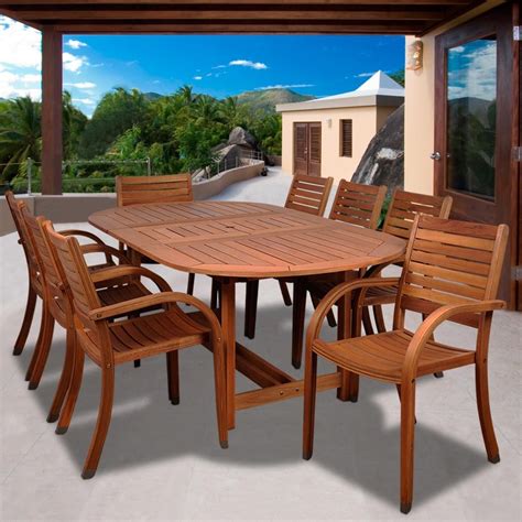 Arizona 9 Piece Eucalyptus Patio Dining Set With 71 X 43 Inch Oval ...