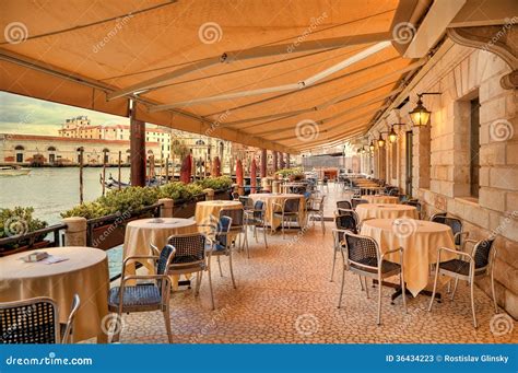 Restaurant Along Grand Canal. Venice, Italy. Stock Image - Image of ...