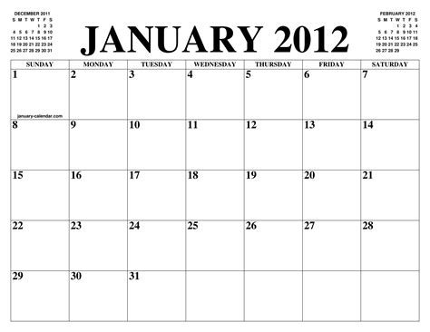 JANUARY 2012 CALENDAR OF THE MONTH: FREE PRINTABLE JANUARY CALENDAR OF ...