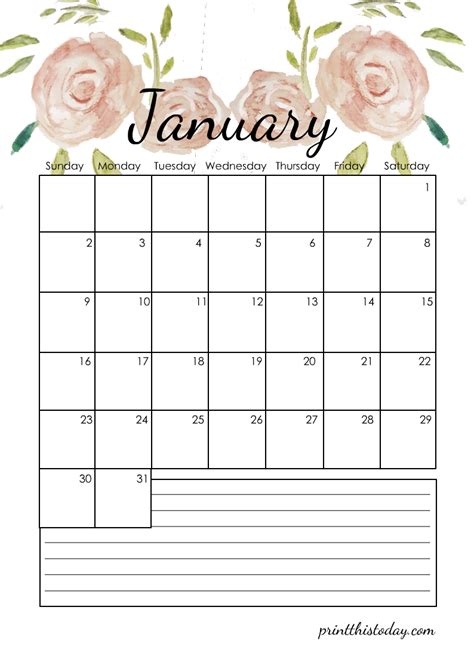 Free Printable 2022 Floral Calendar