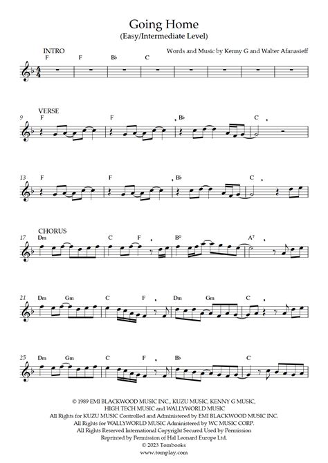 Going Home (Easy/Intermediate Level, Alto Sax) (Kenny G) - Saxophone ...