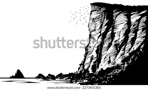 Cliff Vector Black Line Illustration Isolated Stock Vector (Royalty ...