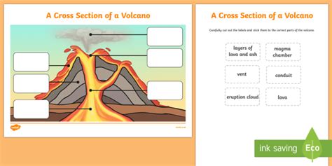 Volcano Cross Section Labelling Activity - KS1 Geography