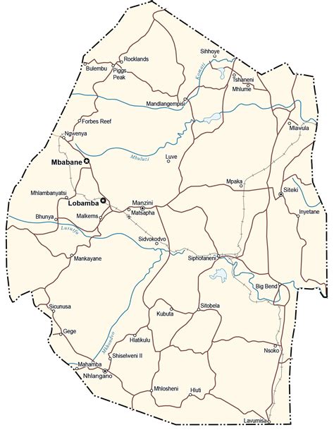 Eswatini Map - Cities and Roads - GIS Geography