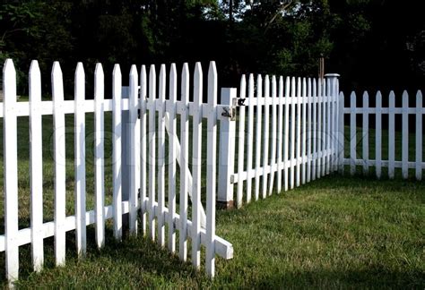 White picket fence with gate opened | Stock image | Colourbox