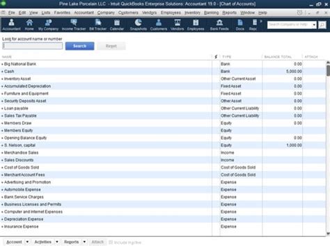 Quickbooks Chart Of Accounts Template