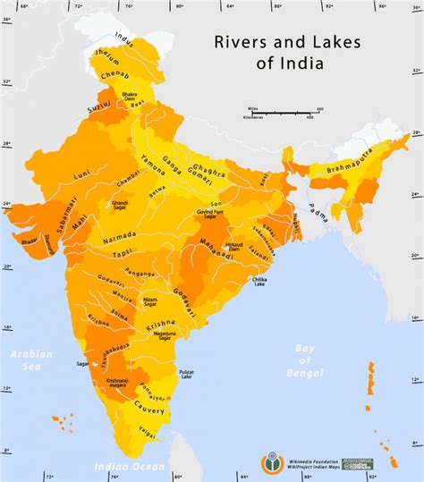 Rivers and lakes India map - Maps of India