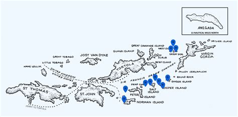 British Virgin Islands Dive Sites Map | Sail Caribbean