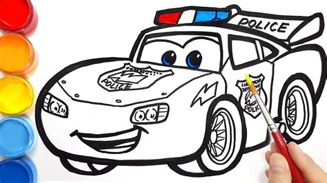 Draw a police car LIGHTNING McQUEEN for kids . CARS coloring pages easy ...