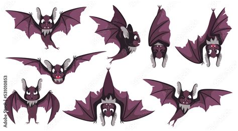 Cartoon bat character. Scary night vampire animal, flying bats in ...