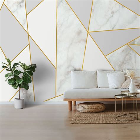 Golden Stripes With Marble Design Room Wallpaper | lifencolors – Life n ...