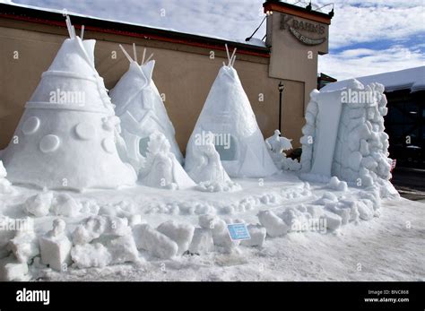 USA, Idaho, McCall, A Snow Sculpture for the McCall Winter Carnival ...