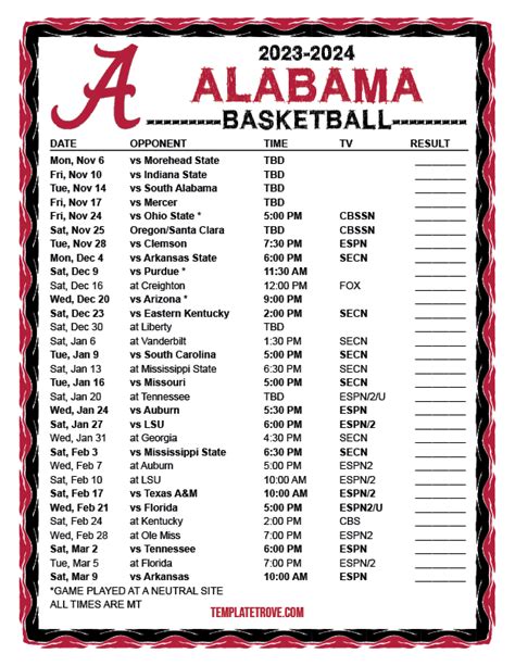 Alabama Basketball Schedule 2024 2024 - Ardeen Angeline