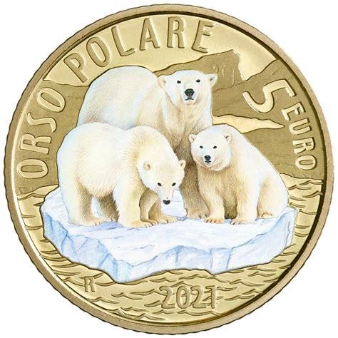 Italy 5 Euro Coin - Sustainable World - Endangered Animals - Polar Bear ...