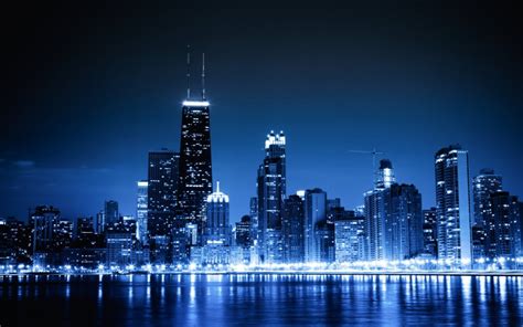 blue, Cityscapes, Chicago, Night, Lights, Urban, Skyscrapers Wallpapers ...