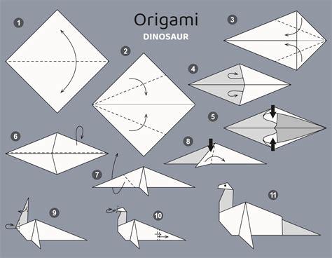 Tutorial origami scheme with dinosaur. isolated origami elements on ...