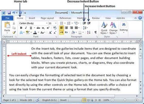 Indent Paragraphs in Word 2010