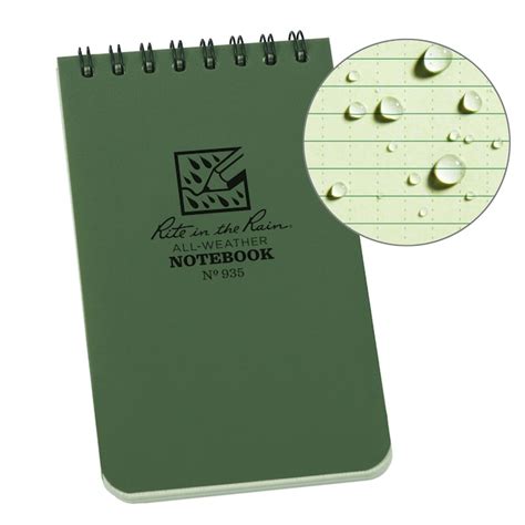 Rite in the Rain 3x5 Green Top Spiral Notebook - All-Weather Paper, 100 ...