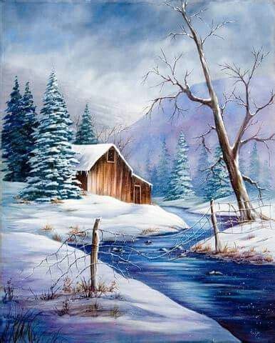 Snowy cabin | Winter painting, Bob ross paintings, Pictures to paint