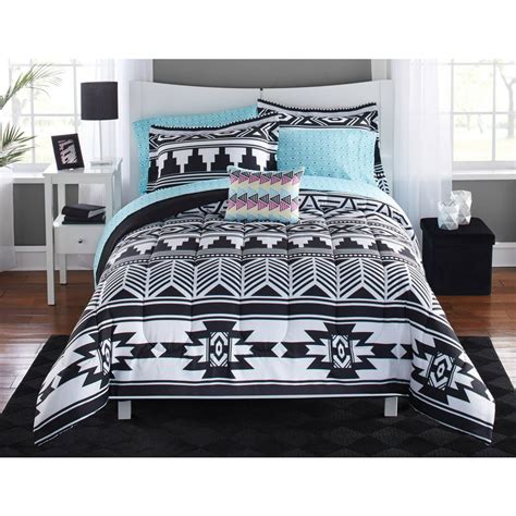 Mainstays Tribal Black & White Bed in a Bag Bedding - Walmart.com ...