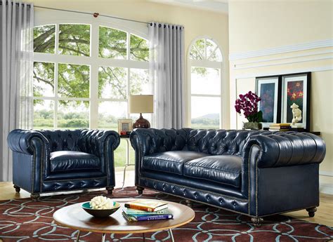 Durango Rustic Blue Leather Living Room Set from TOV (S38-C45 ...