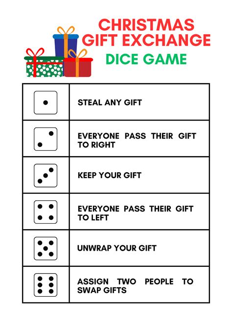 Free White Elephant Gift Exchange Dice Christmas Printable ...