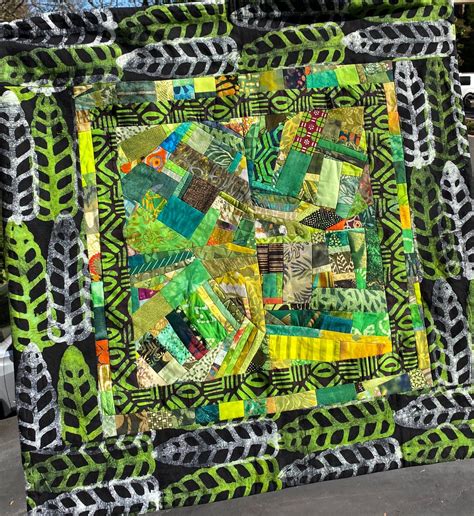 Green Fine Art Contemporary Quilt with Hand Stamped Border | Etsy