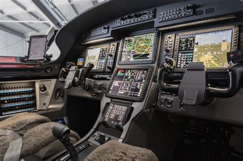 Aircraft Interior, View into the Cockpit of a Modern Turboprop Aircraft ...