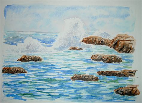 Artist Adron: Watercolor Painting of Sea Wave Crashing