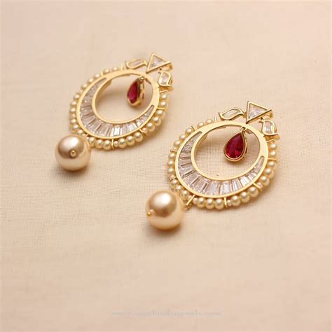 Gold Plated American Diamond Earrings - South India Jewels